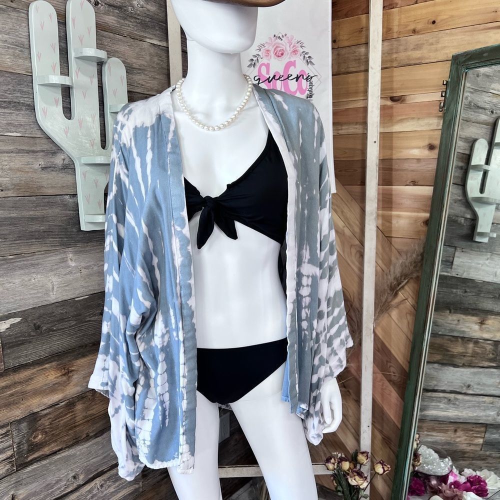 Sim & Sam S/M Tie Dye White/Gray Kimono - Picture 7 of 10